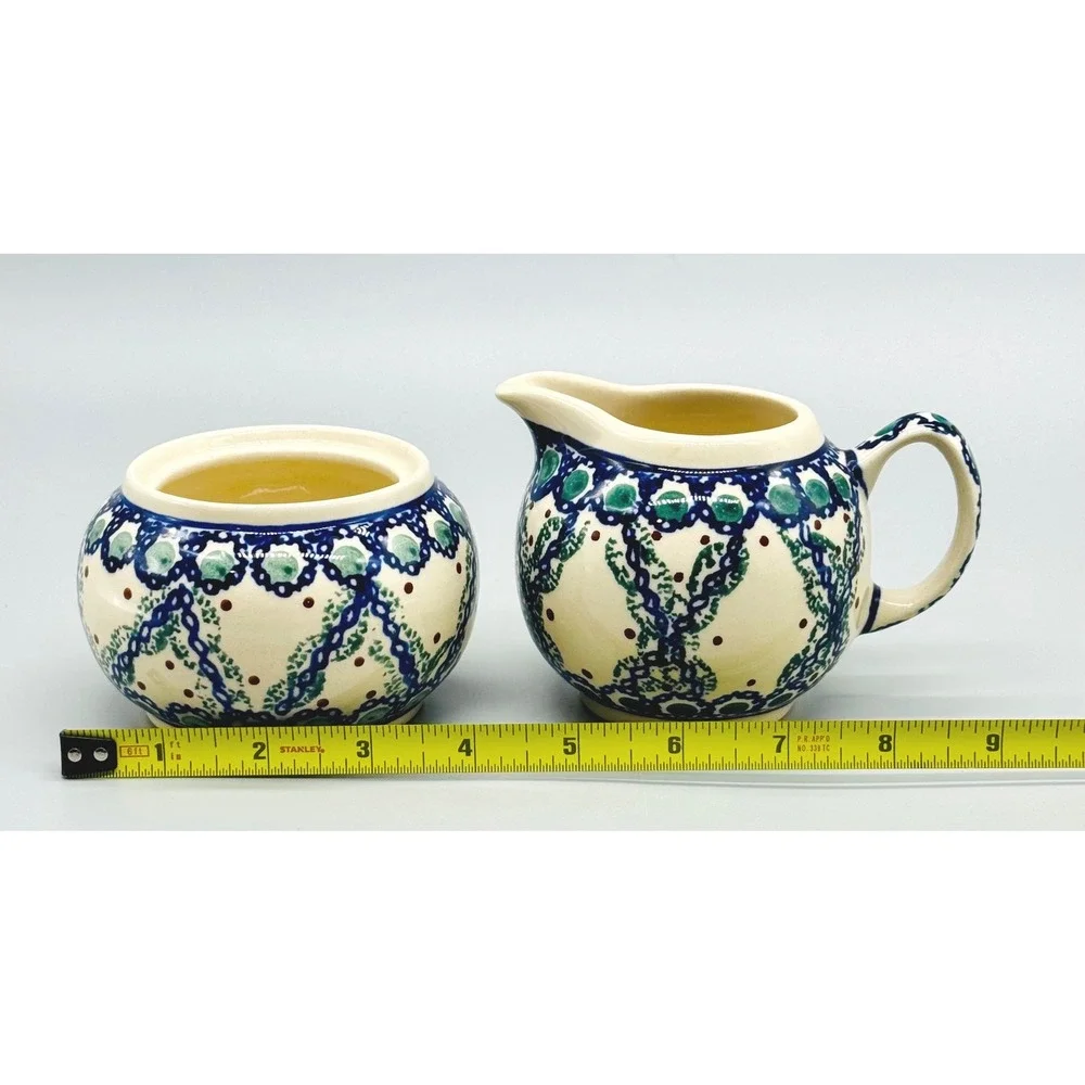 Boleslawiec Creamer‎ and Sugar Bowl Set Mediterranean Wave Polish Pottery